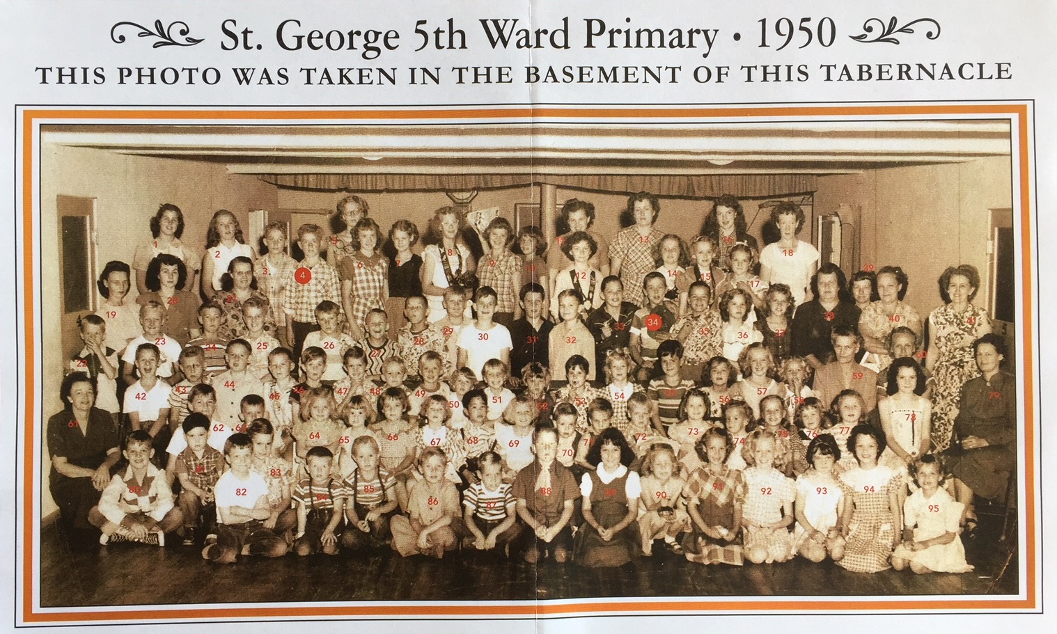 Photo of the St. George 5th Ward Primary with the people numbered