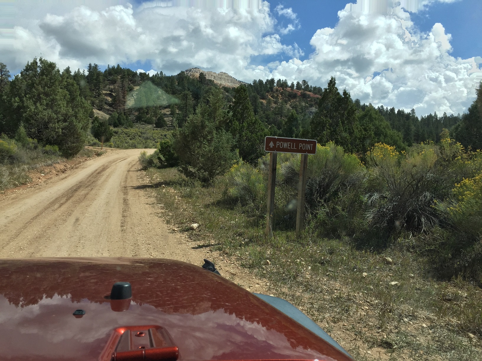 Powell Point sign just after Forest Service Road 132 make a sharp left turn