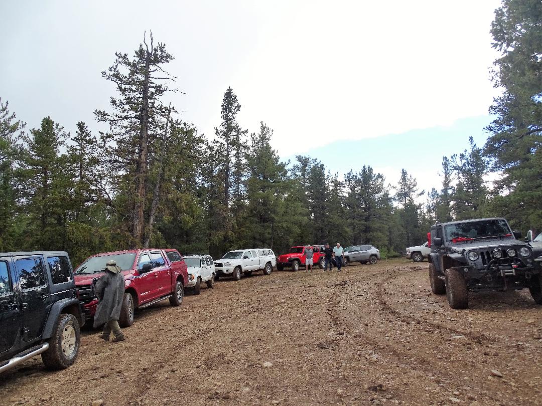 Cars in the parking loop at the Powell Point trailhead