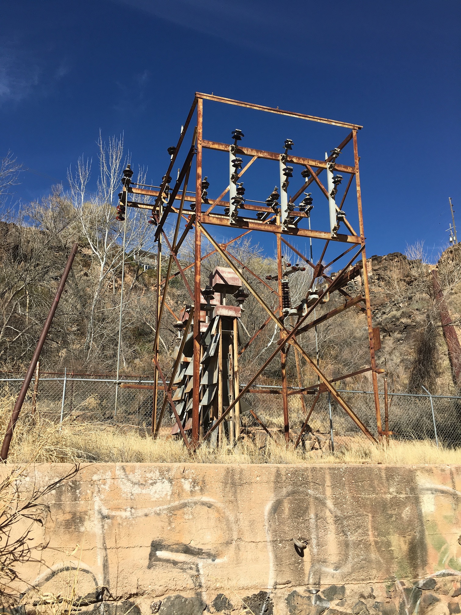 A tower for supporting power lines at the old Hurricane-LaVerkin Hydroelectric Power Plant