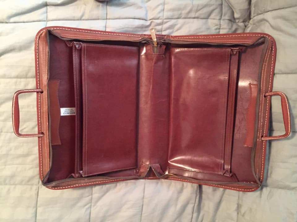 Walter Brown Hails's open leather flight bage