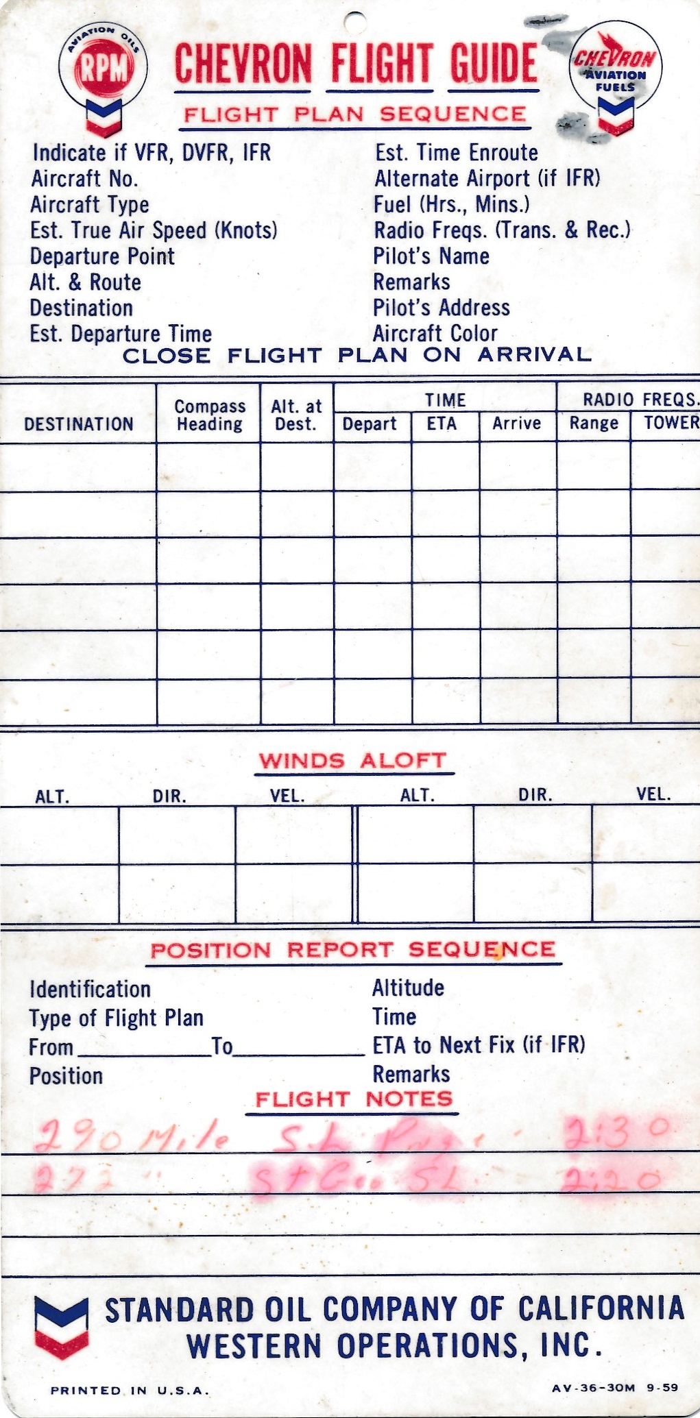 Front of a September 1959 Chevron Flight Guide