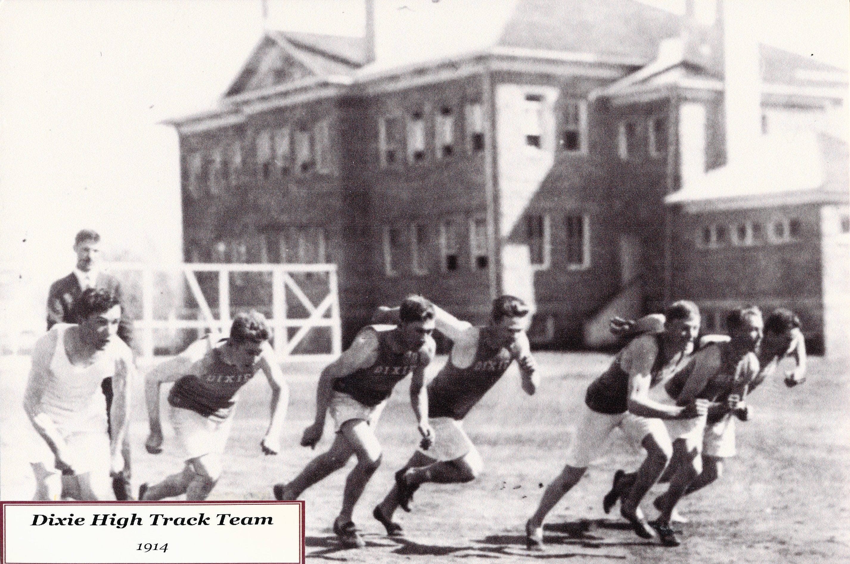 The 1914 Dixie High track team behind the Dixie Academy Building