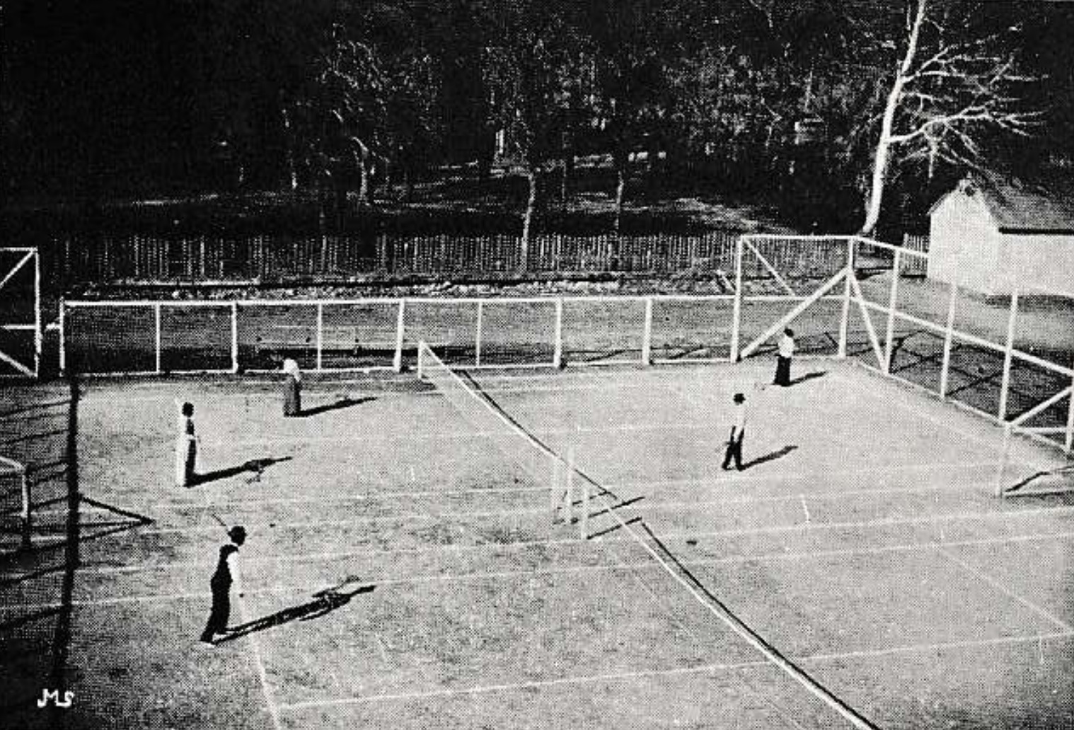 The tennis courts behind the Dixie Academy Building