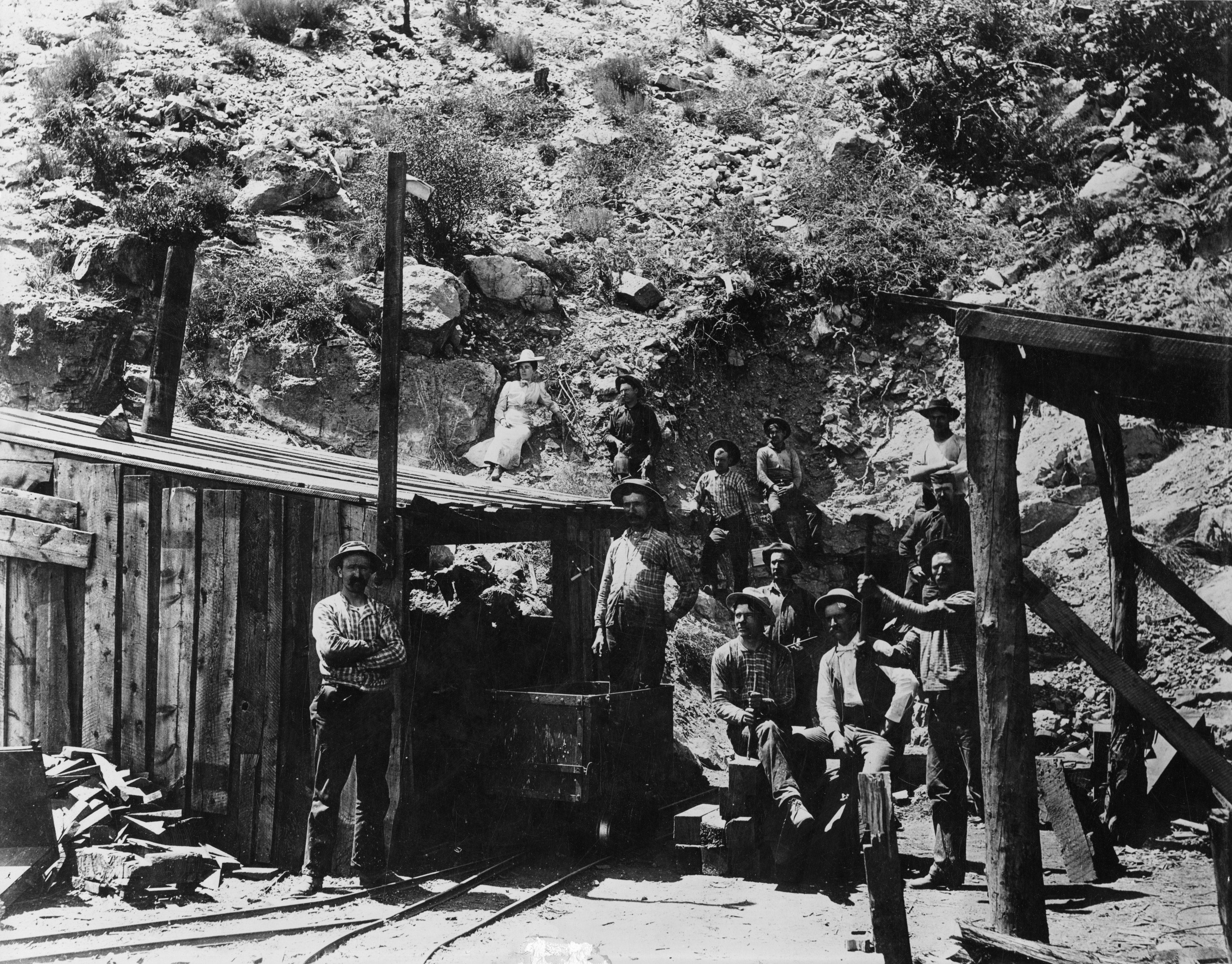 People gathered around the entrance to the Apex Mine