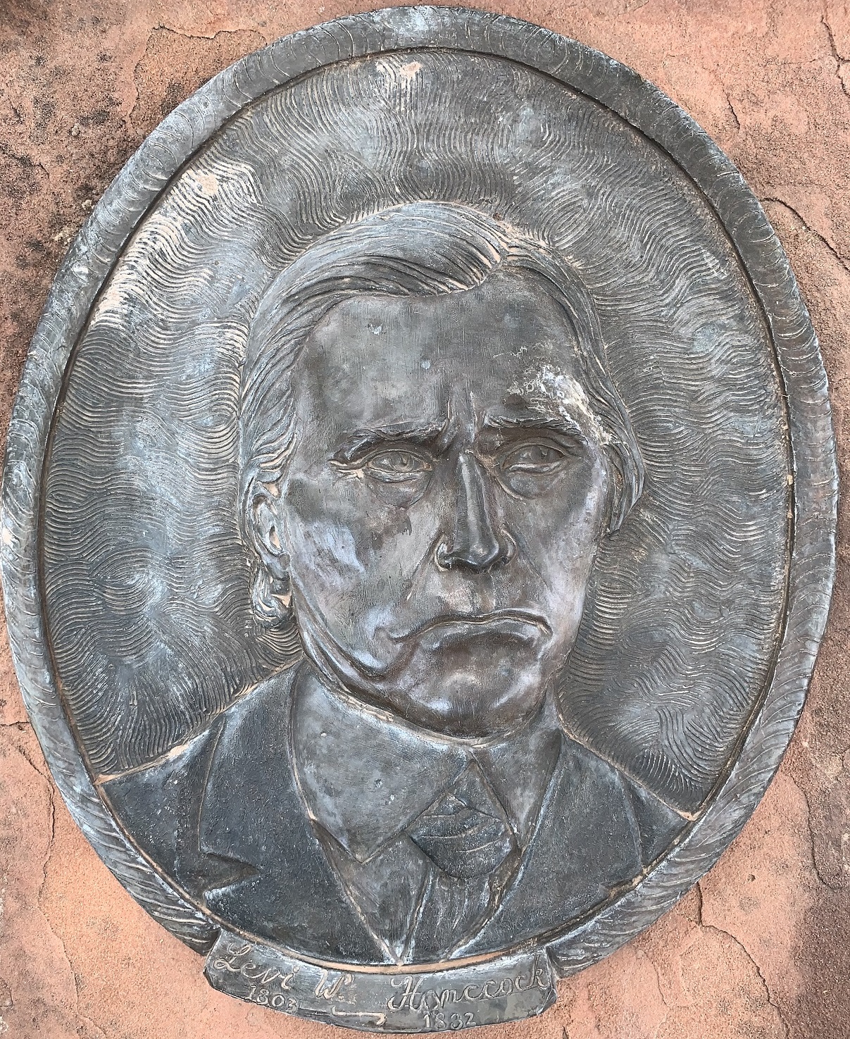 Face plaque of Levi W. Hancock at the Monument Plaza in Washington, Utah