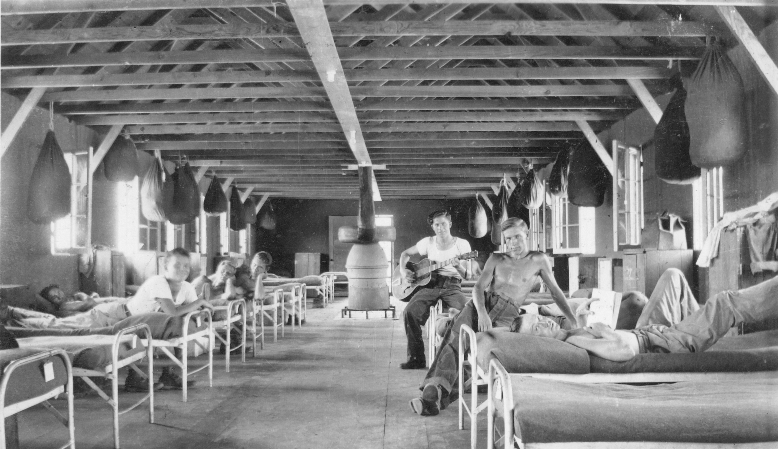 CCC enrollees in their barracks at the Leeds CCC Camp