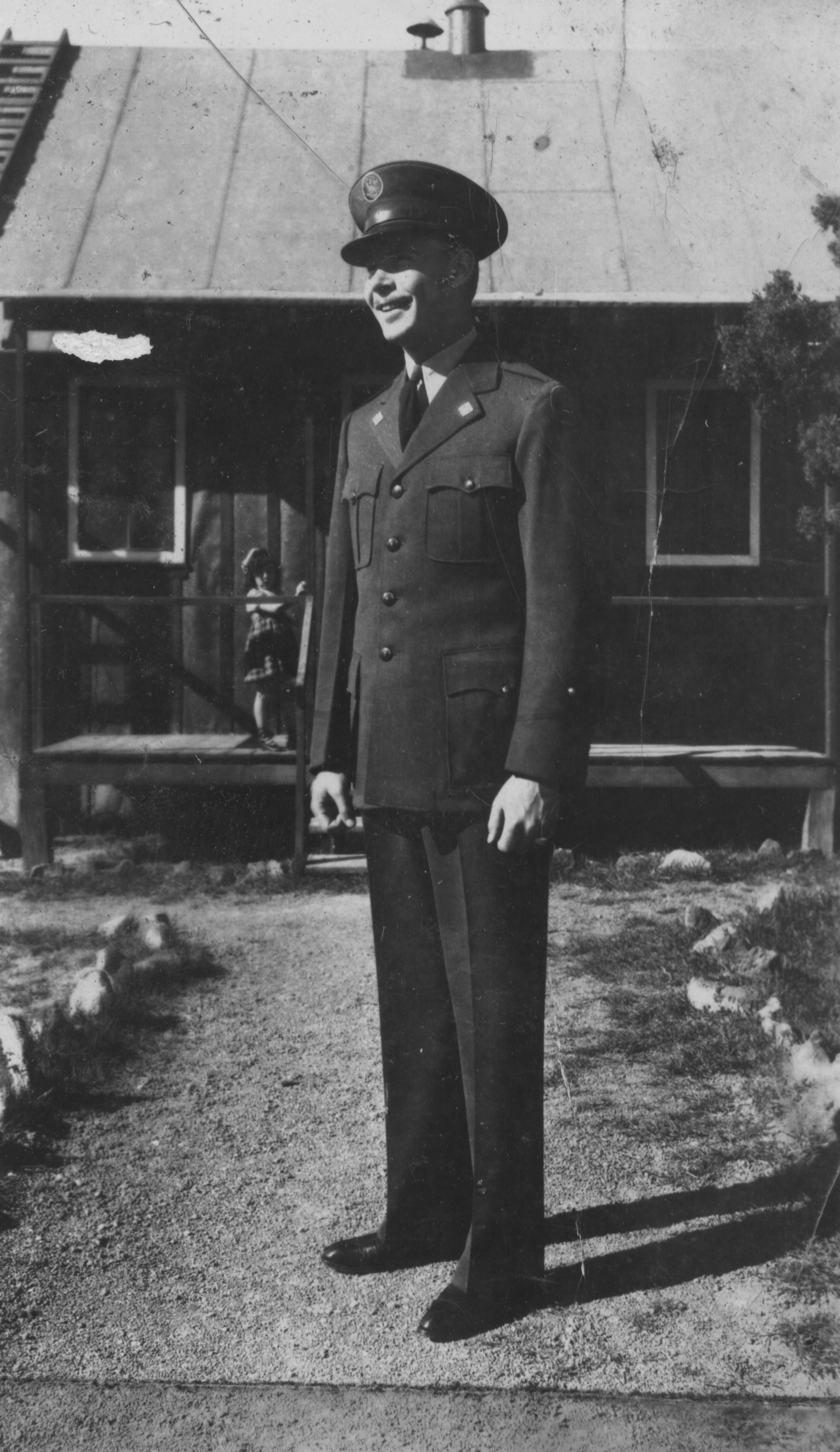 Capt. John Shipley in front of a building at the Leeds CCC Camp