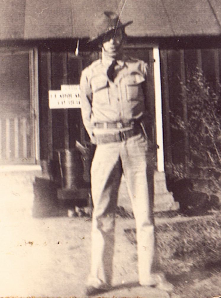 Capt. John S. Shipley in front of his office in the Leeds CCC Camp headquarters building