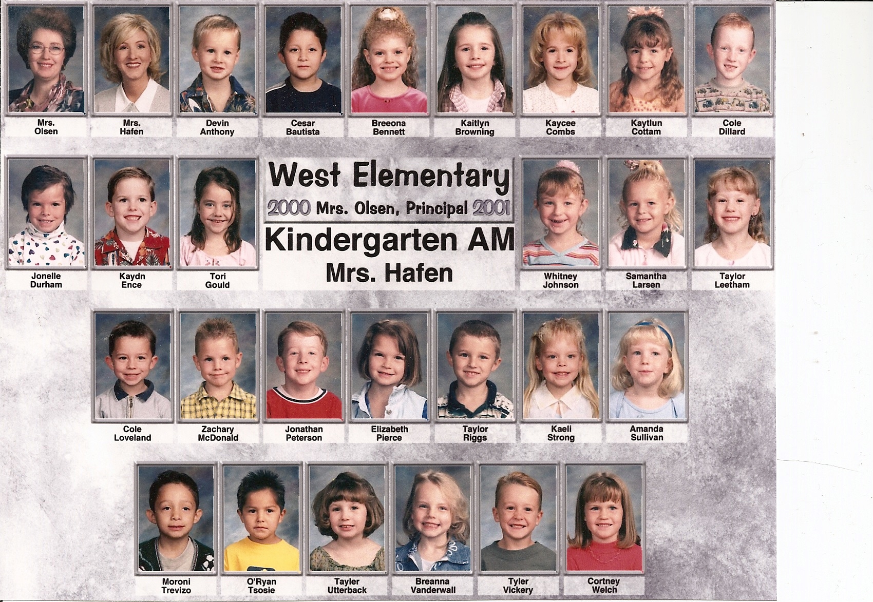 Mrs. Heather Hafen's 2000-2001 am kindergarten class at West Elementary School
