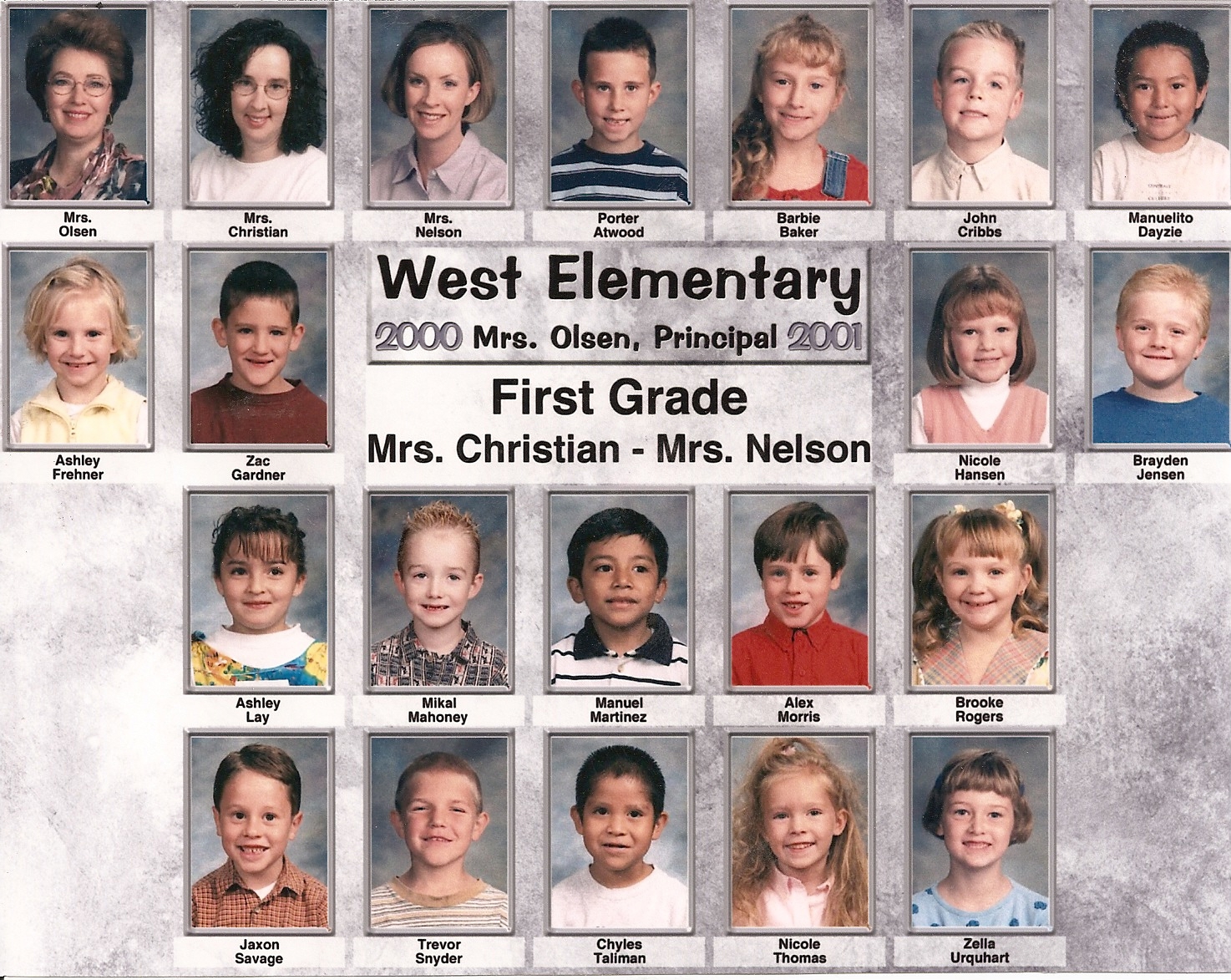 Mrs. Rachelle Christian & Mrs. Jessica Nelson's 2000-2001 first grade class at West Elementary School