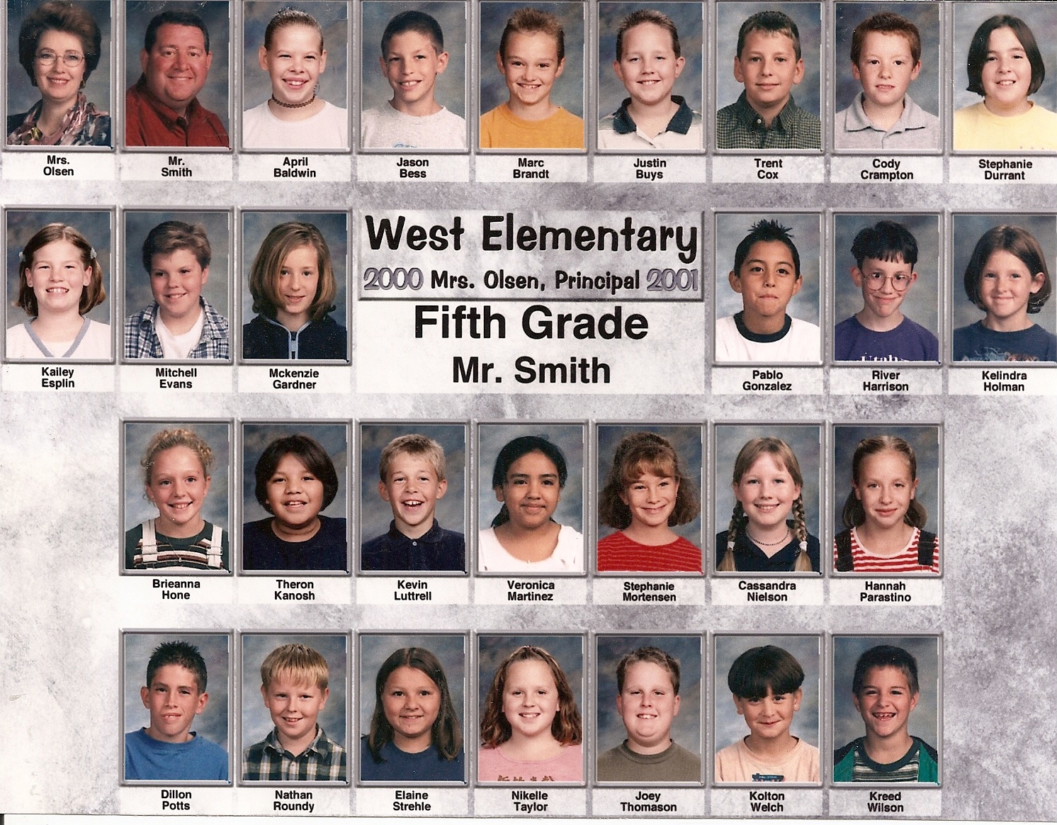 Mr. Smith's 2000-2001 fifth grade class at West Elementary School