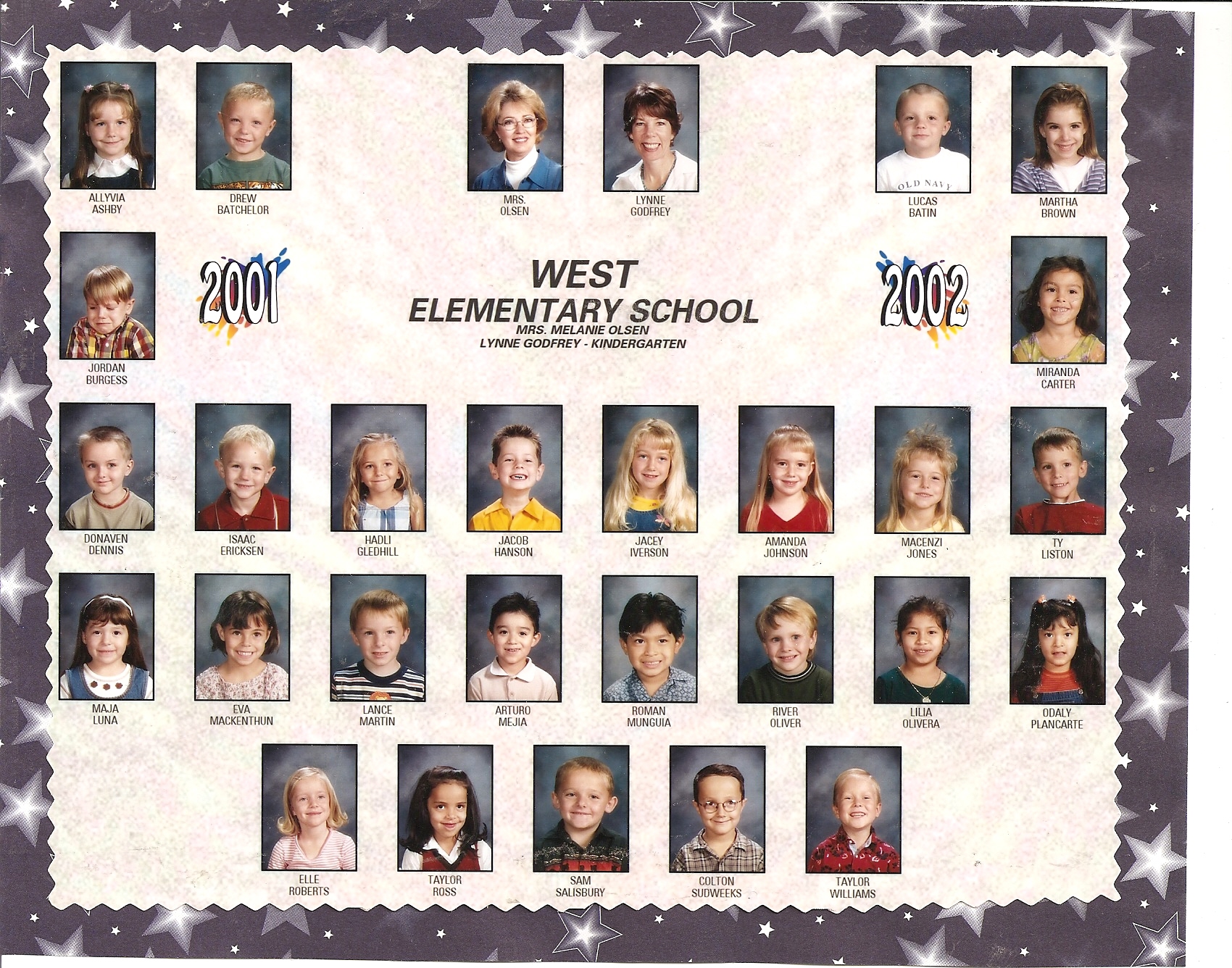 Mrs. Lynne Godfrey's 2001-2002 kindergarten class at West Elementary School