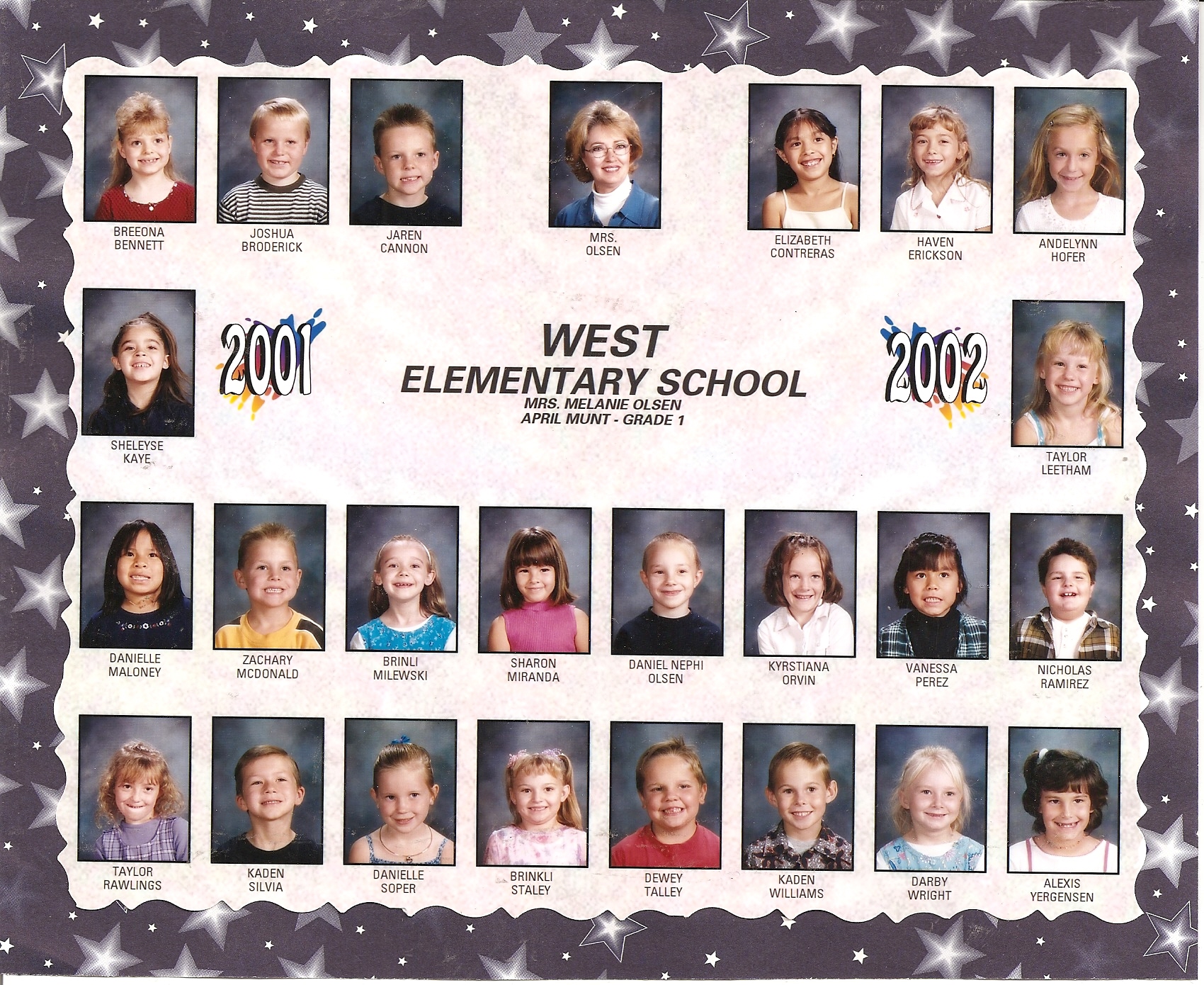 April Munt's 2001-2002 first grade class at West Elementary School