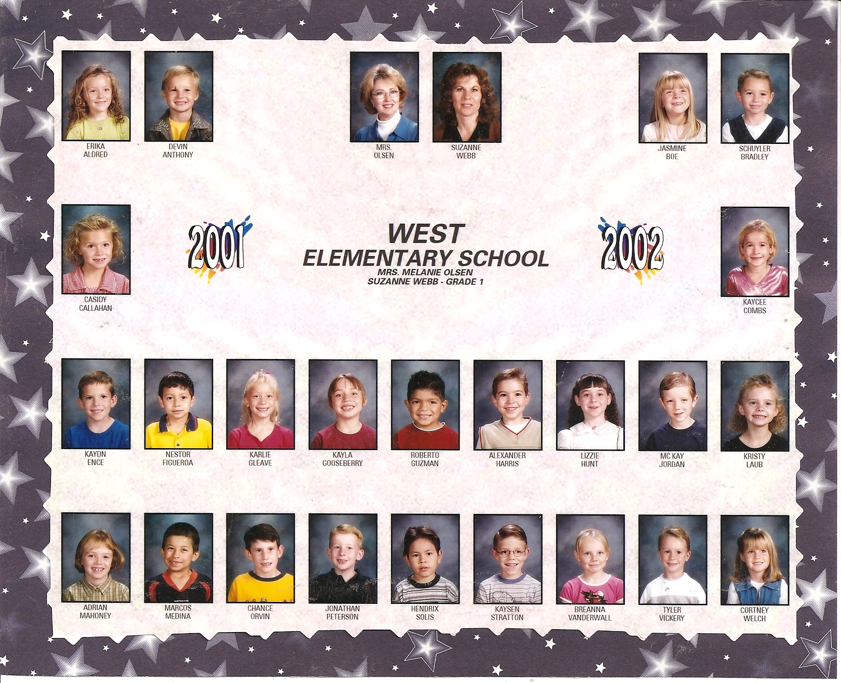 Mrs. Suzanne Webb's 2001-2002 first grade class at West Elementary School
