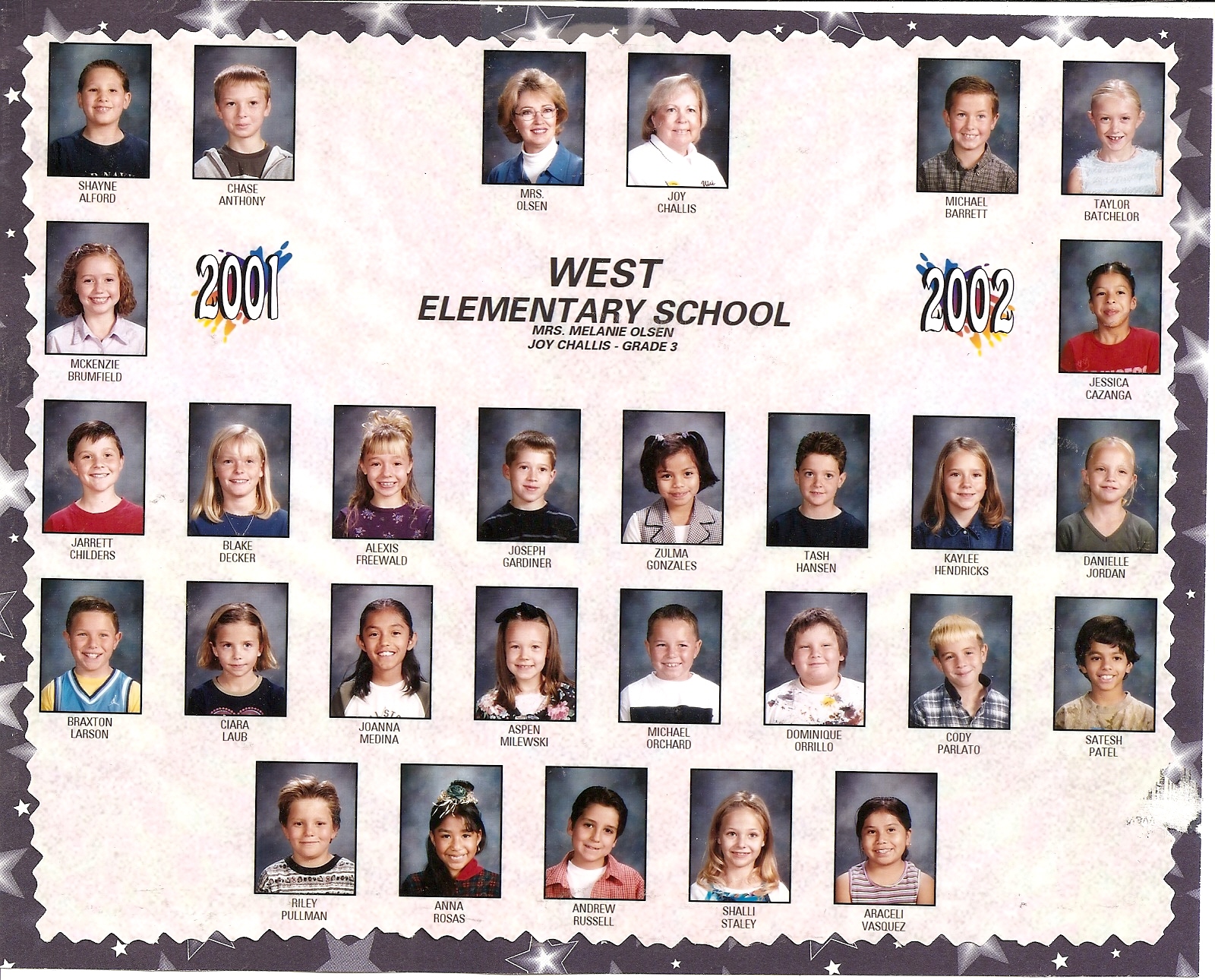 Joy Challis' 2001-2002 third grade class at West Elementary School