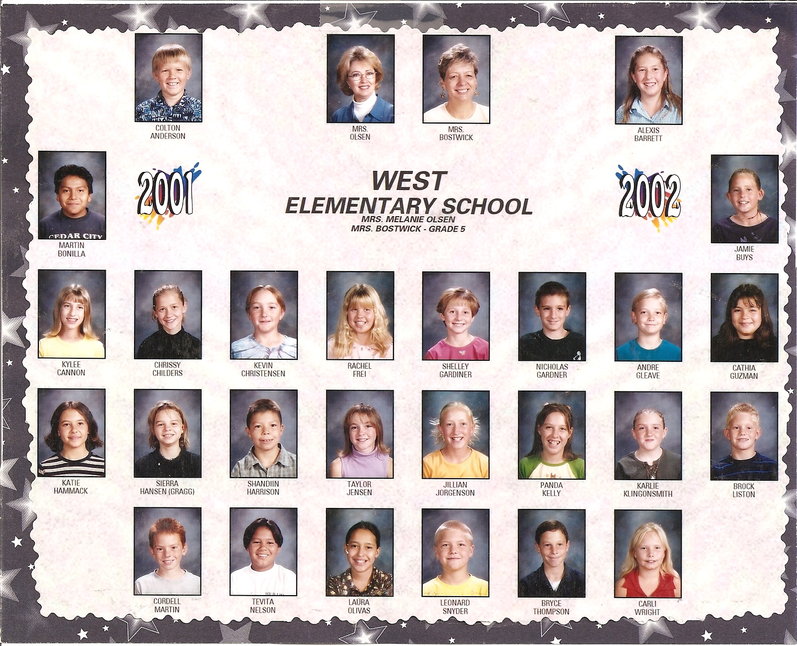 Mrs. Bostwick's 2001-2002 fifth grade class at West Elementary School