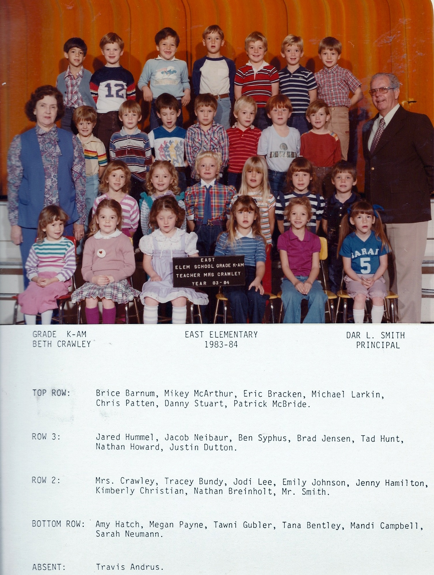 Mrs. Beth Crawley's 1983-1996 AM kindergarten class at East Elementary School