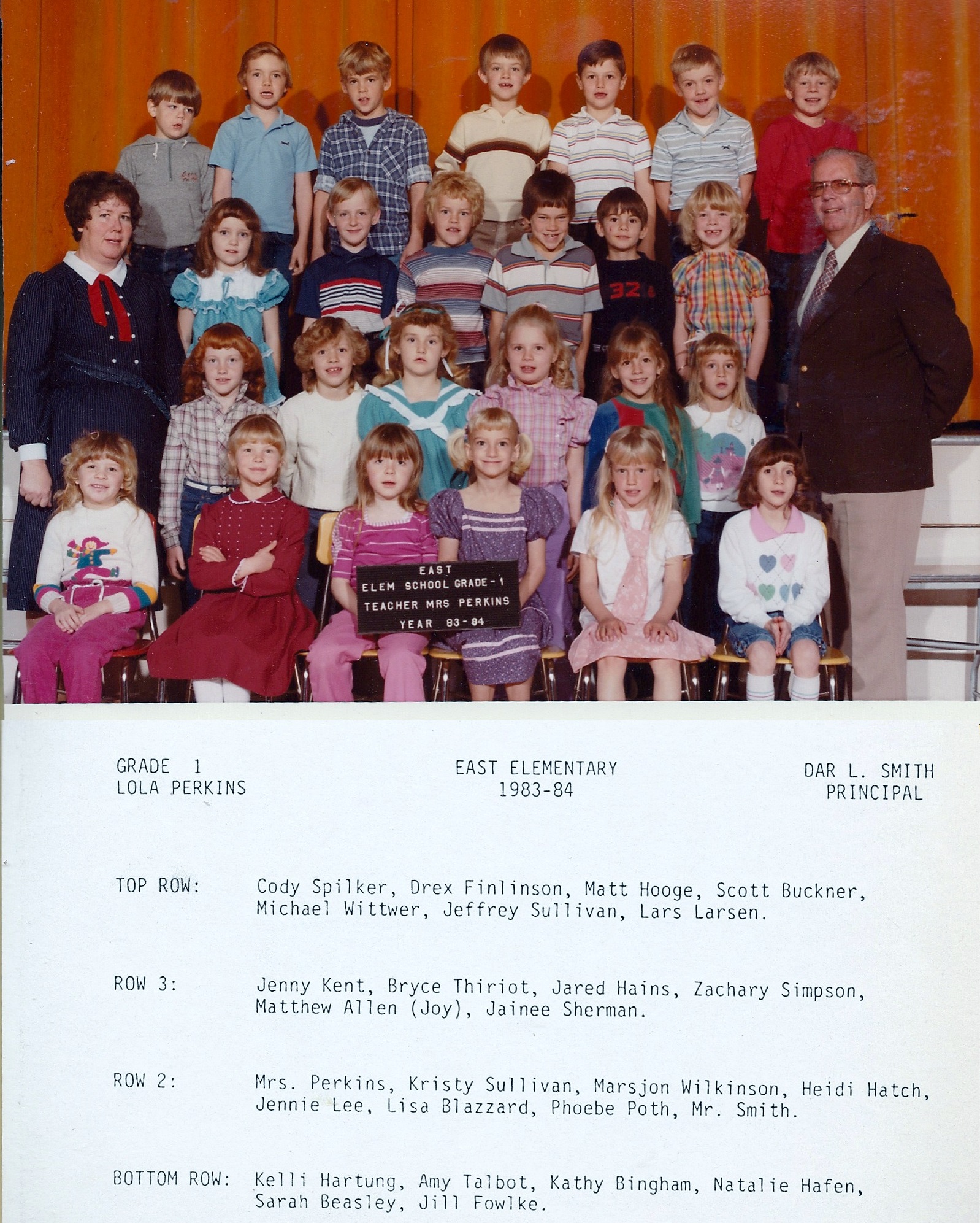Mrs. Lola Perkins' 1983-1984 first grade class at East Elementary School