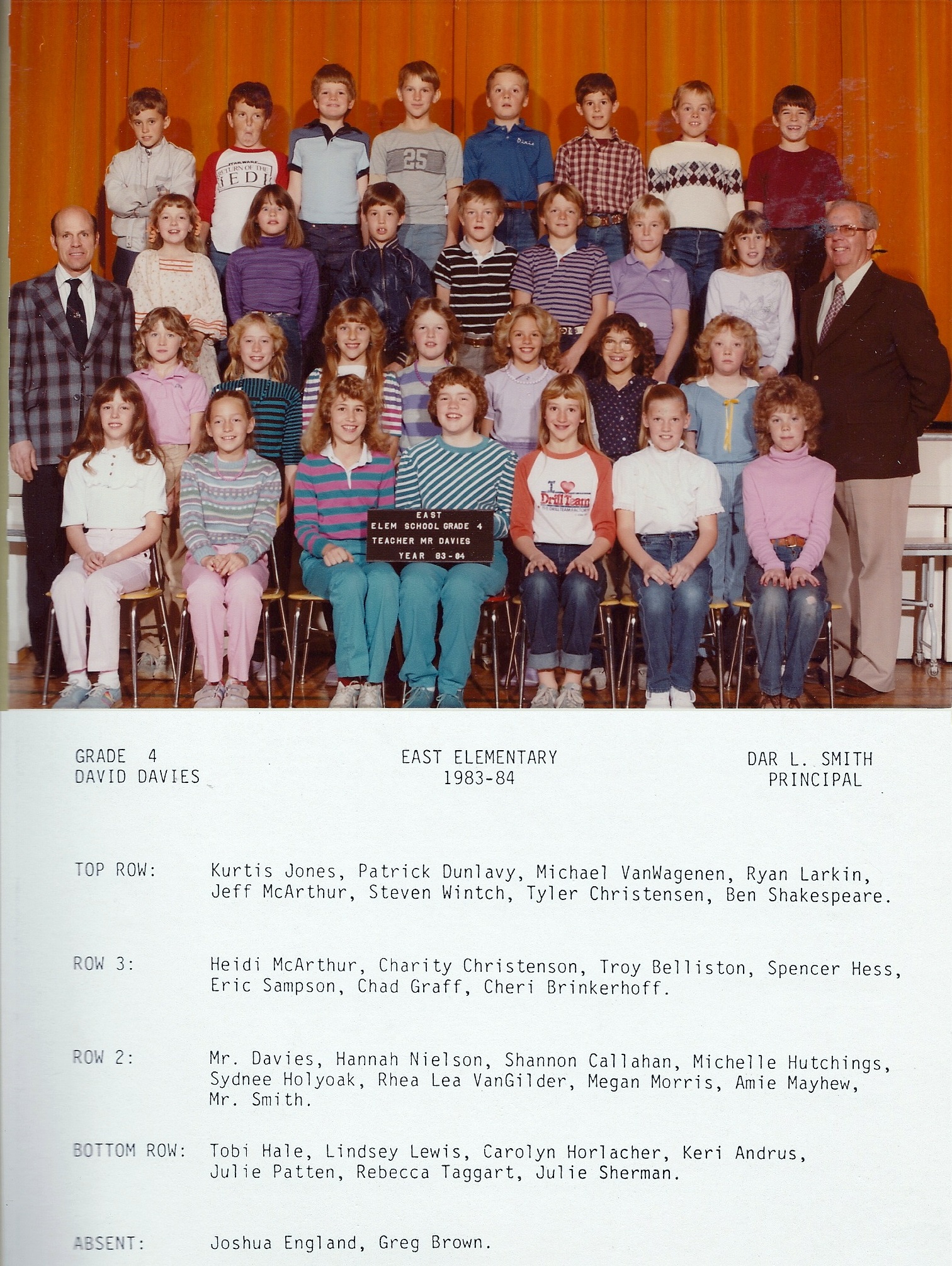 Mr. David Davies' 1983-1984 fourth grade class at East Elementary School