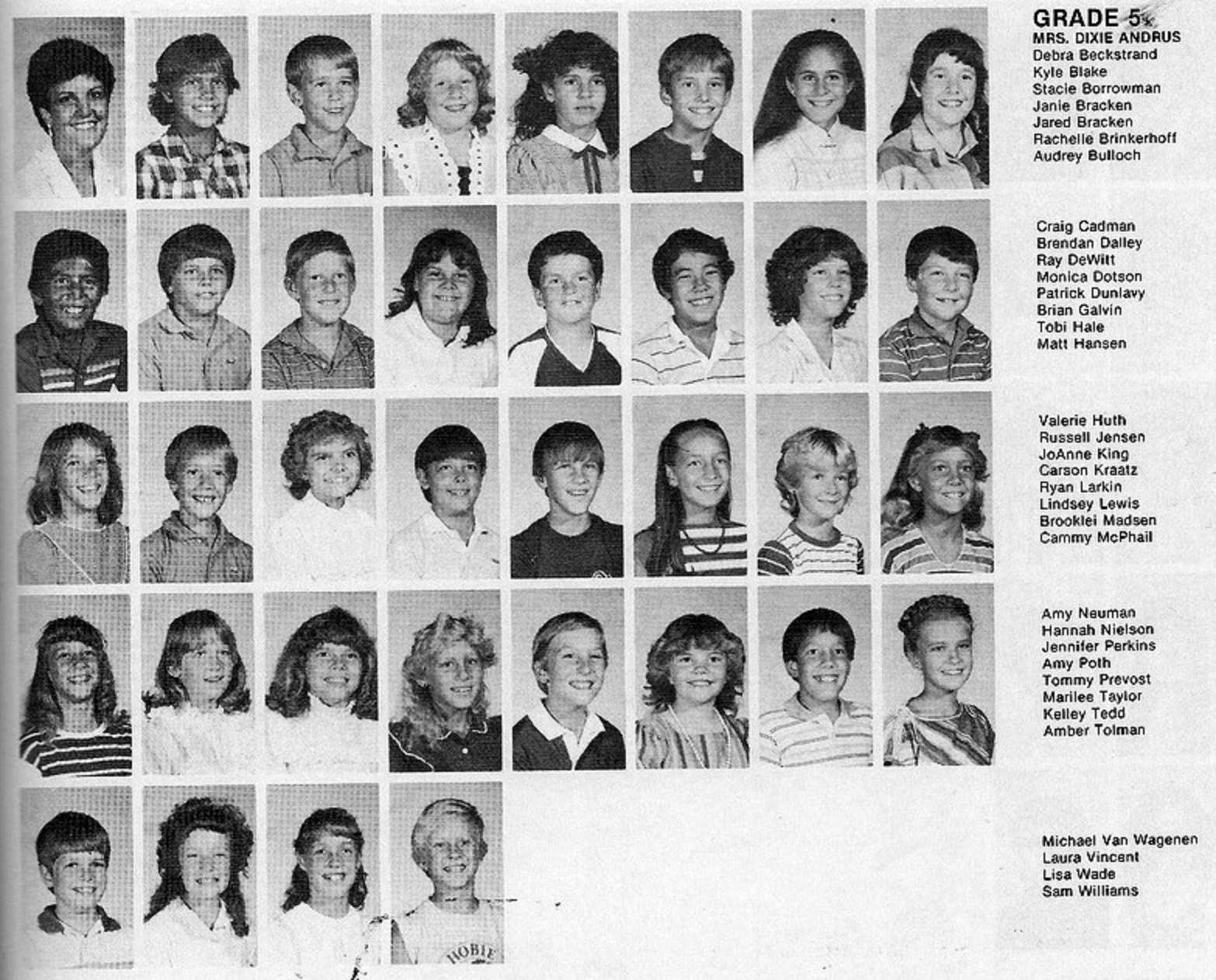 Mrs. Dixie Andrus' 1984-1985 fifth grade class at East Elementary School