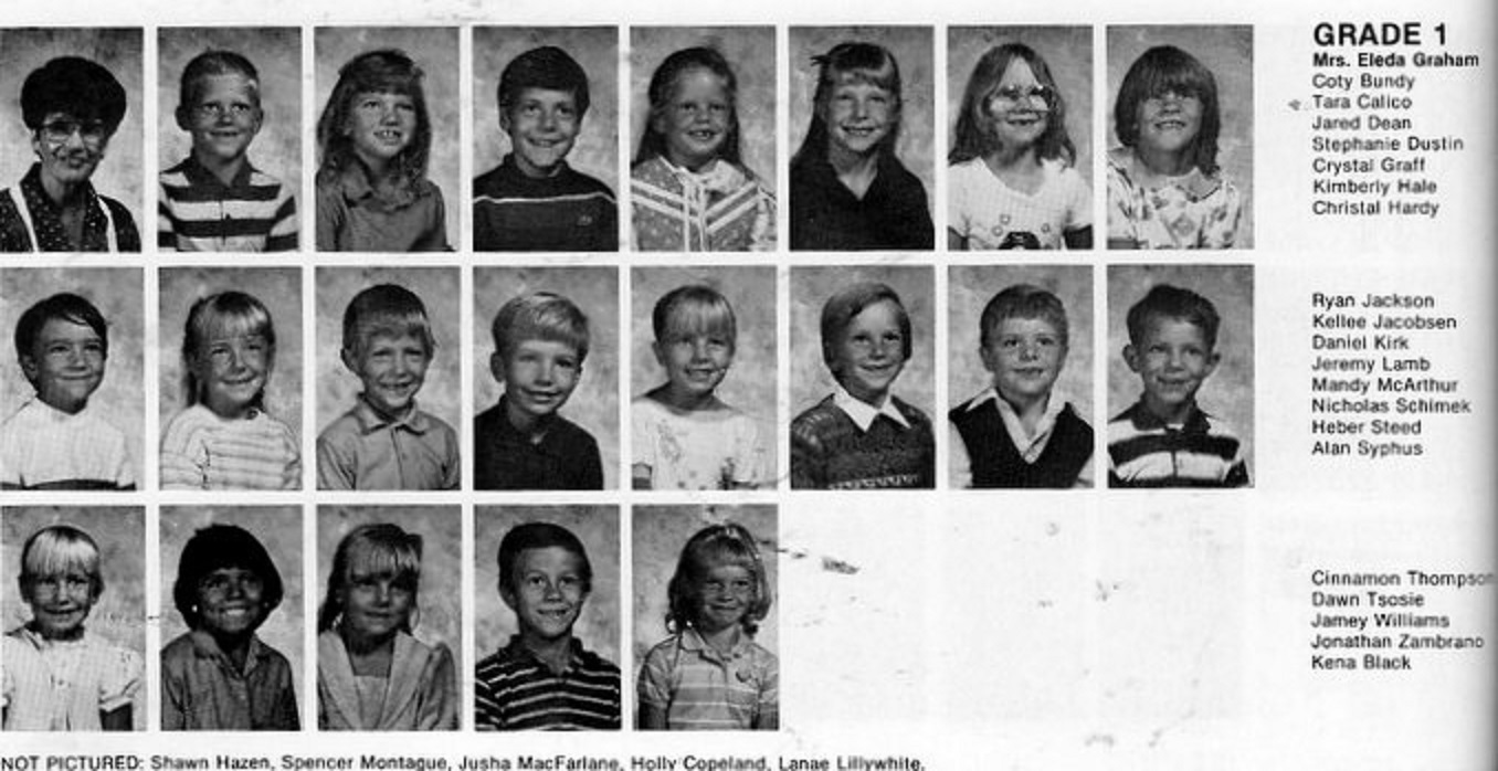 Mrs. Eleda Graham's 1986-1987 first grade class at East Elementary School