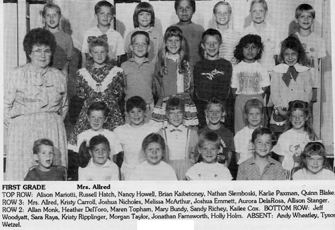 Mrs. Elaine Allred's 1989-1990 first grade class at East Elementary School