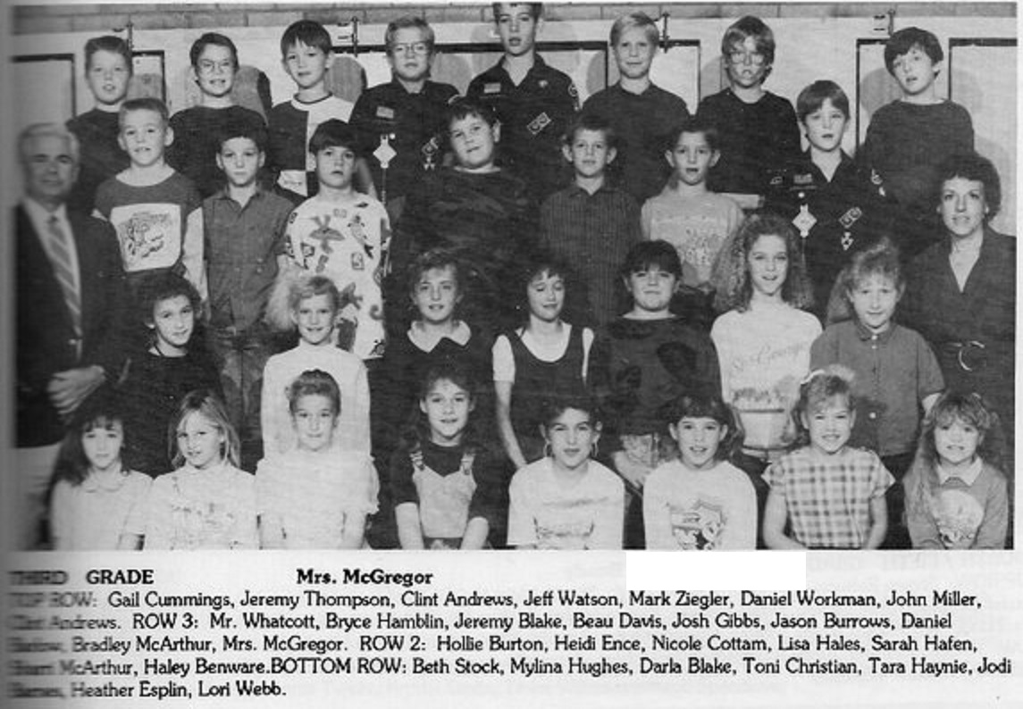 Mrs. Cindy McGregor's 1989-1990 third grade class at East Elementary School