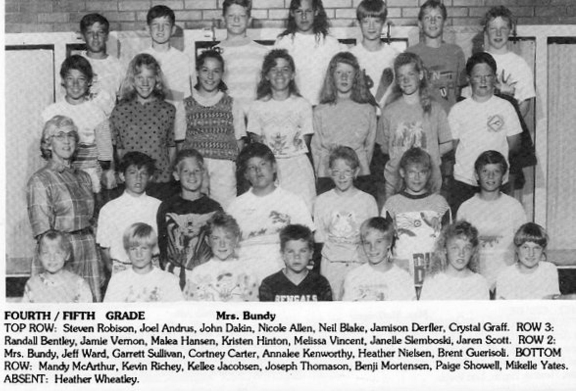 Mrs. Sara Bundy's 1989-1990 fourth/fifth grade class at East Elementary School