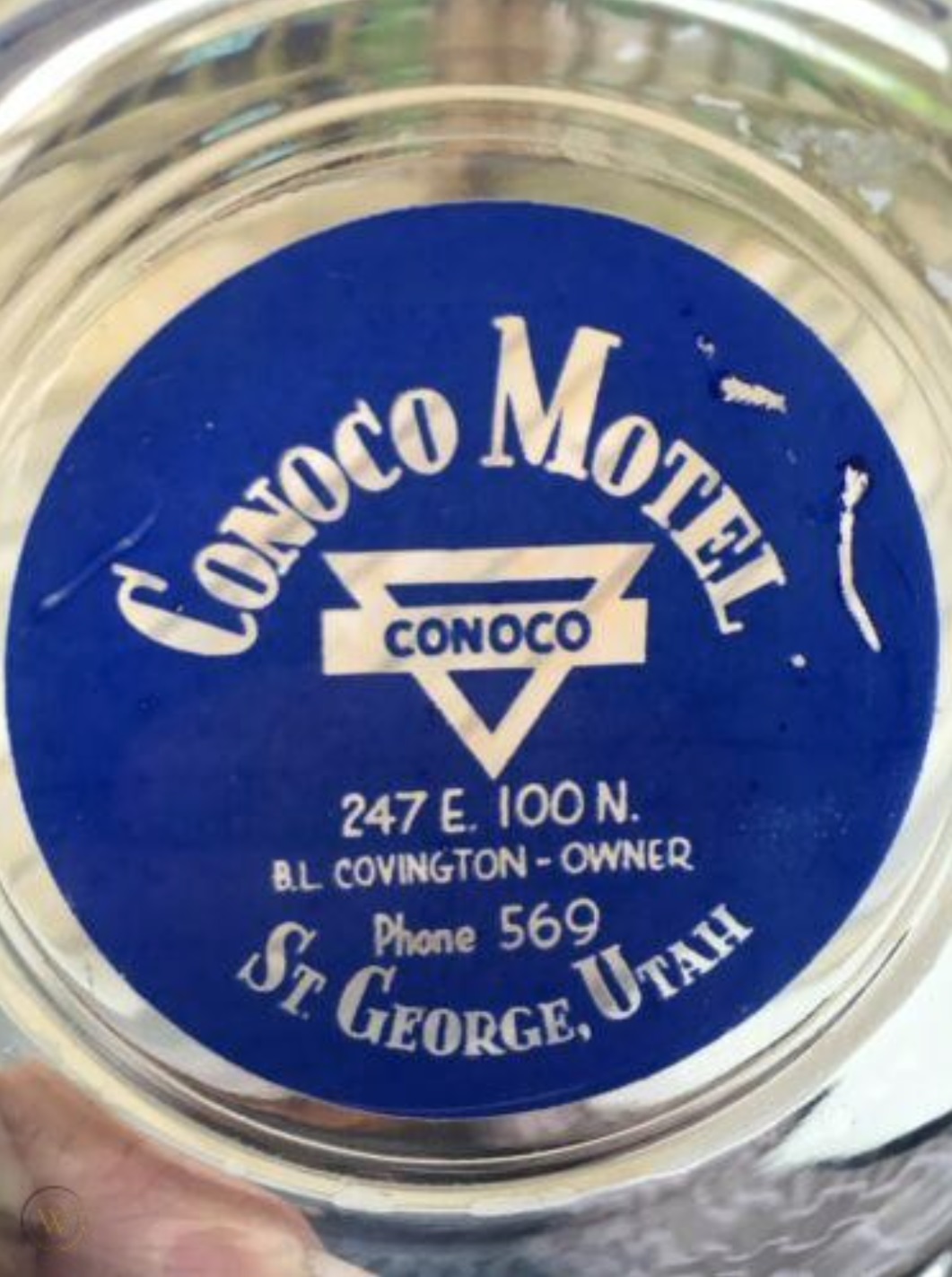 Vintage glass ashtray from the Conoco Motel