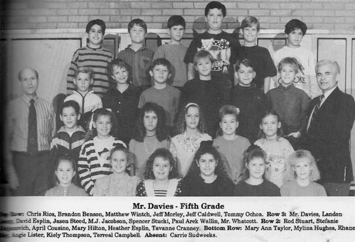Mr. David Davies' 1991-1992 fifth grade class at East Elementary School