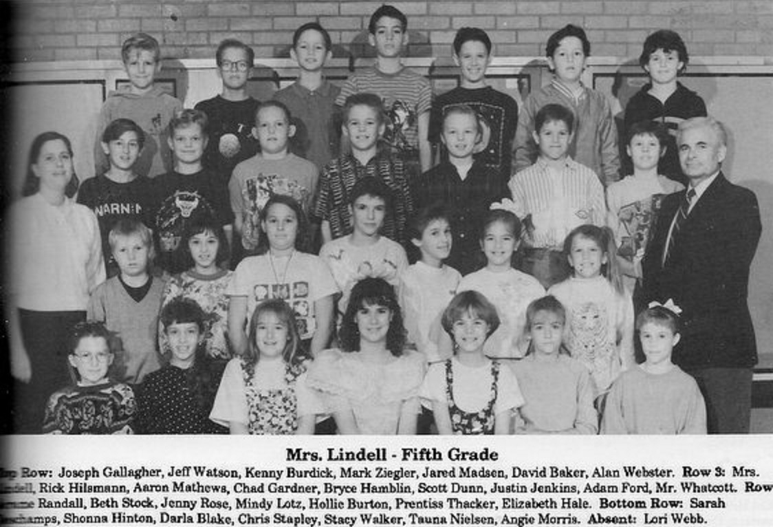 Mrs. Cathy Lindell's 1991-1992 fifth grade class at East Elementary School
