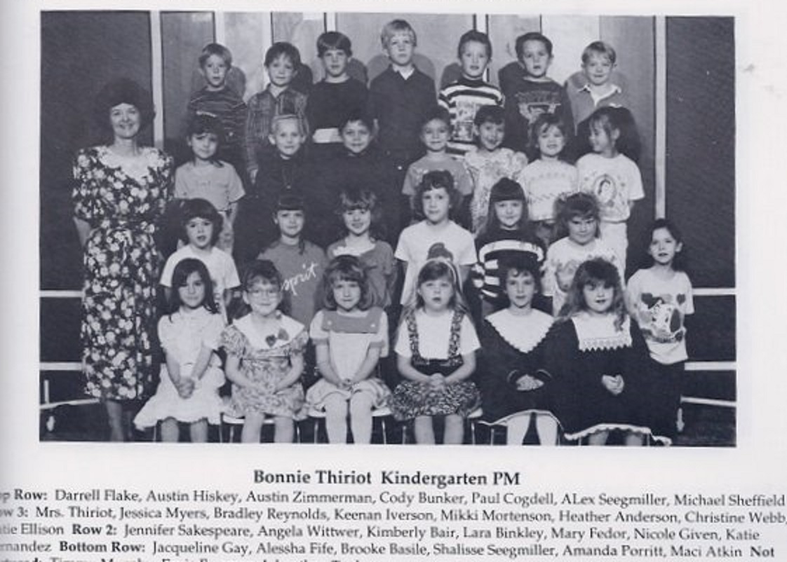 Mrs. Bonnie Thiriot's 1992-1993 PM kindergarten class at East Elementary School
