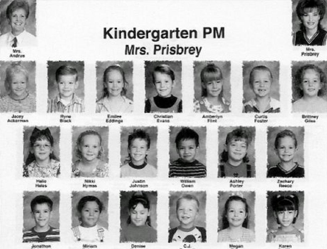 Mrs. Carolyn Prisbrey's 1998-1999 PM kindergarten class at East Elementary School