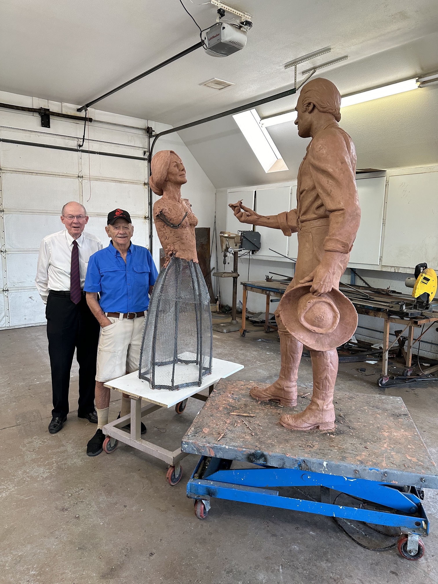 Preliminary life size clay statue of Wilhelmina & David Cannon