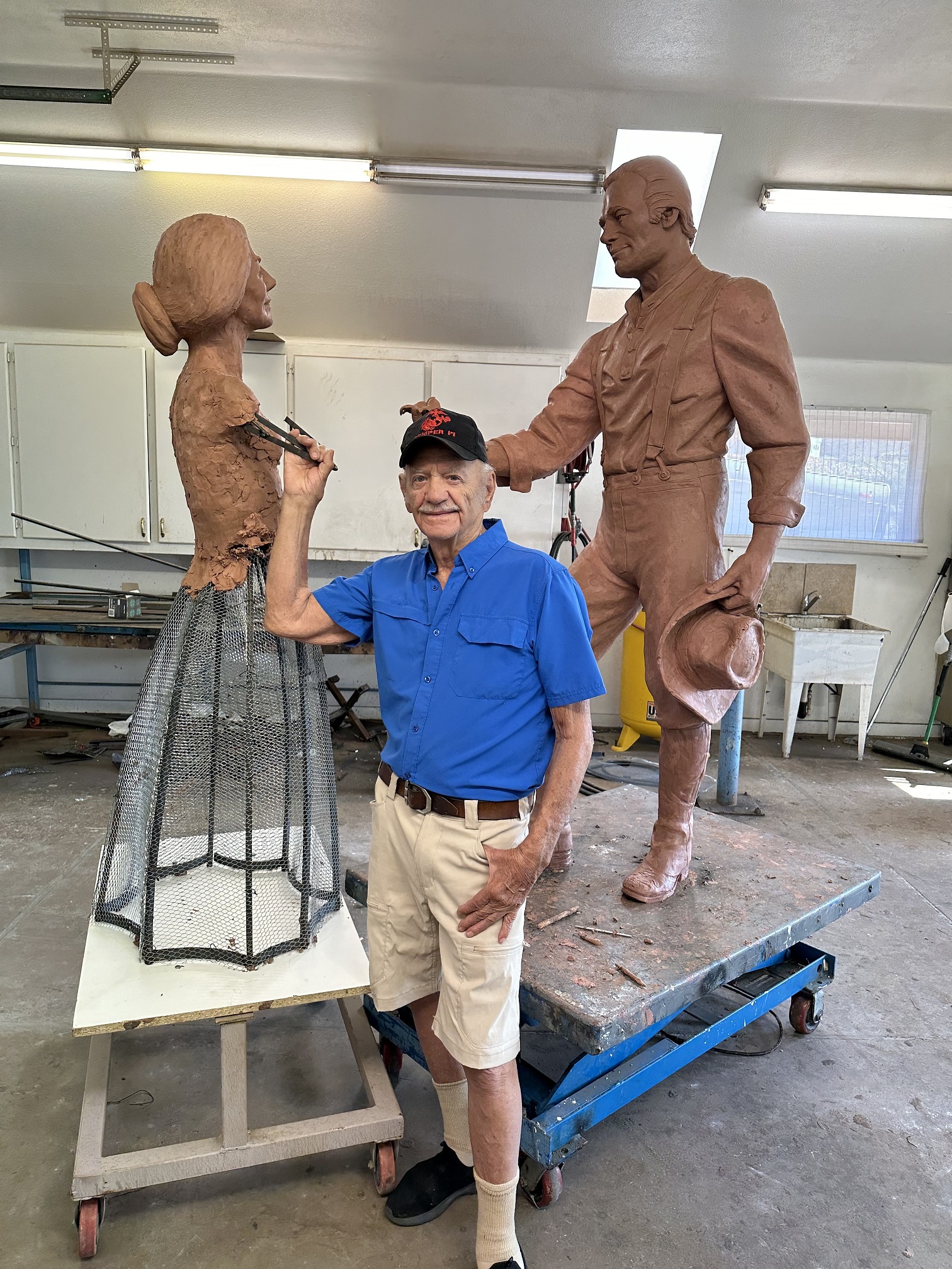 Preliminary life size clay statue of Wilhelmina & David Cannon