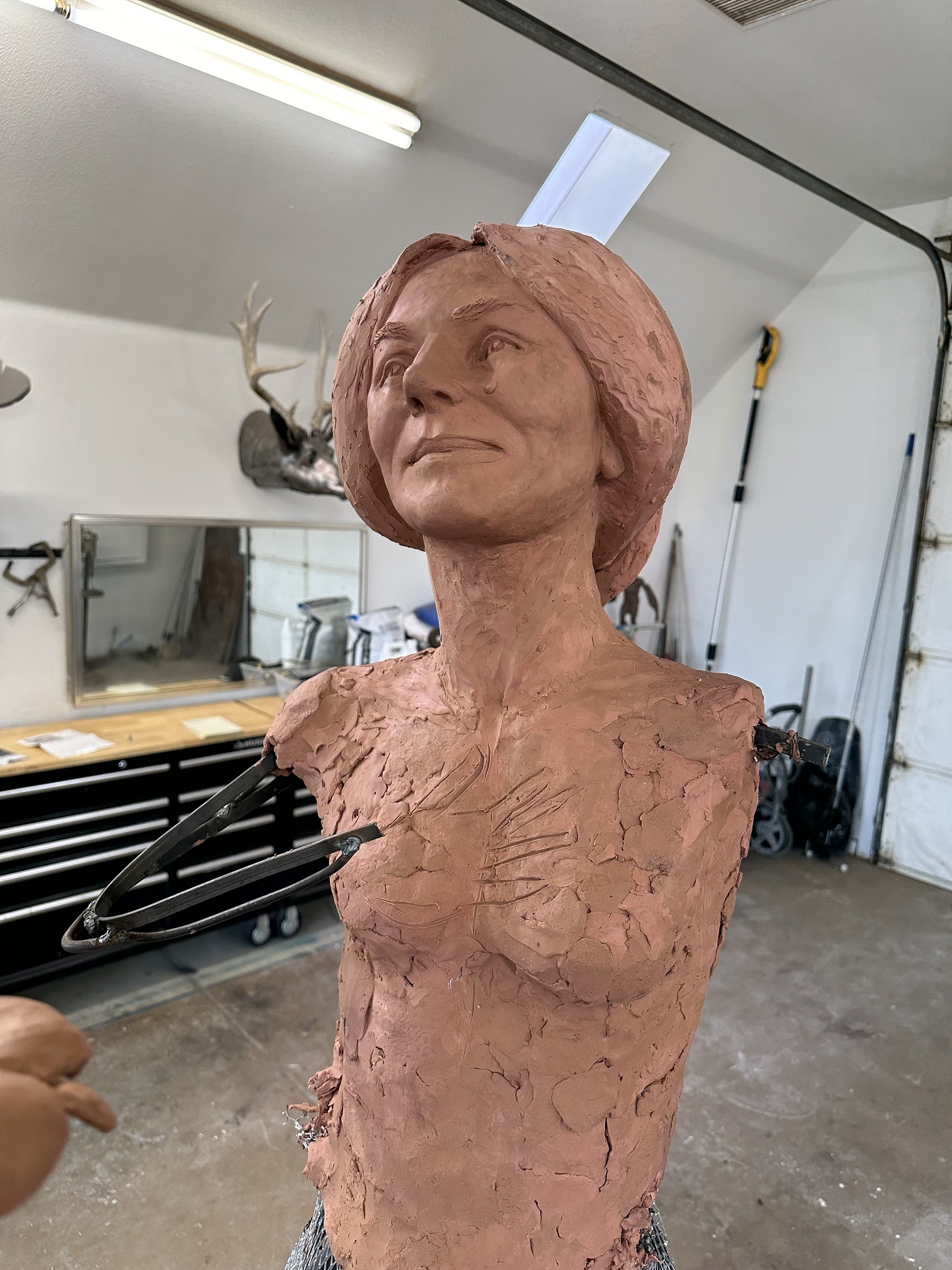 Partially completed life size clay statue of Wilhelmina Logan Cannon