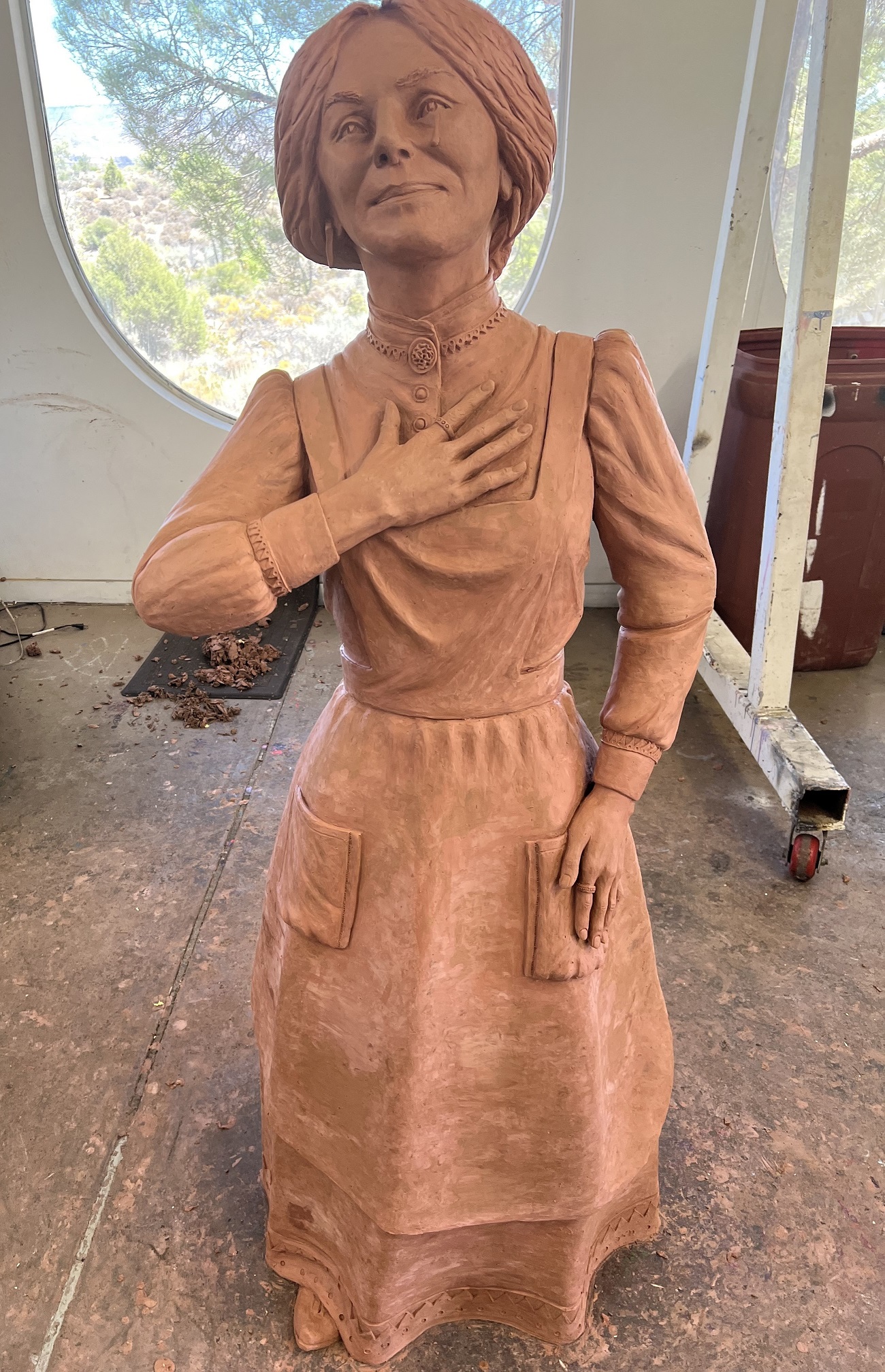 Preliminary life size clay statue of Wilhelmina Cannon