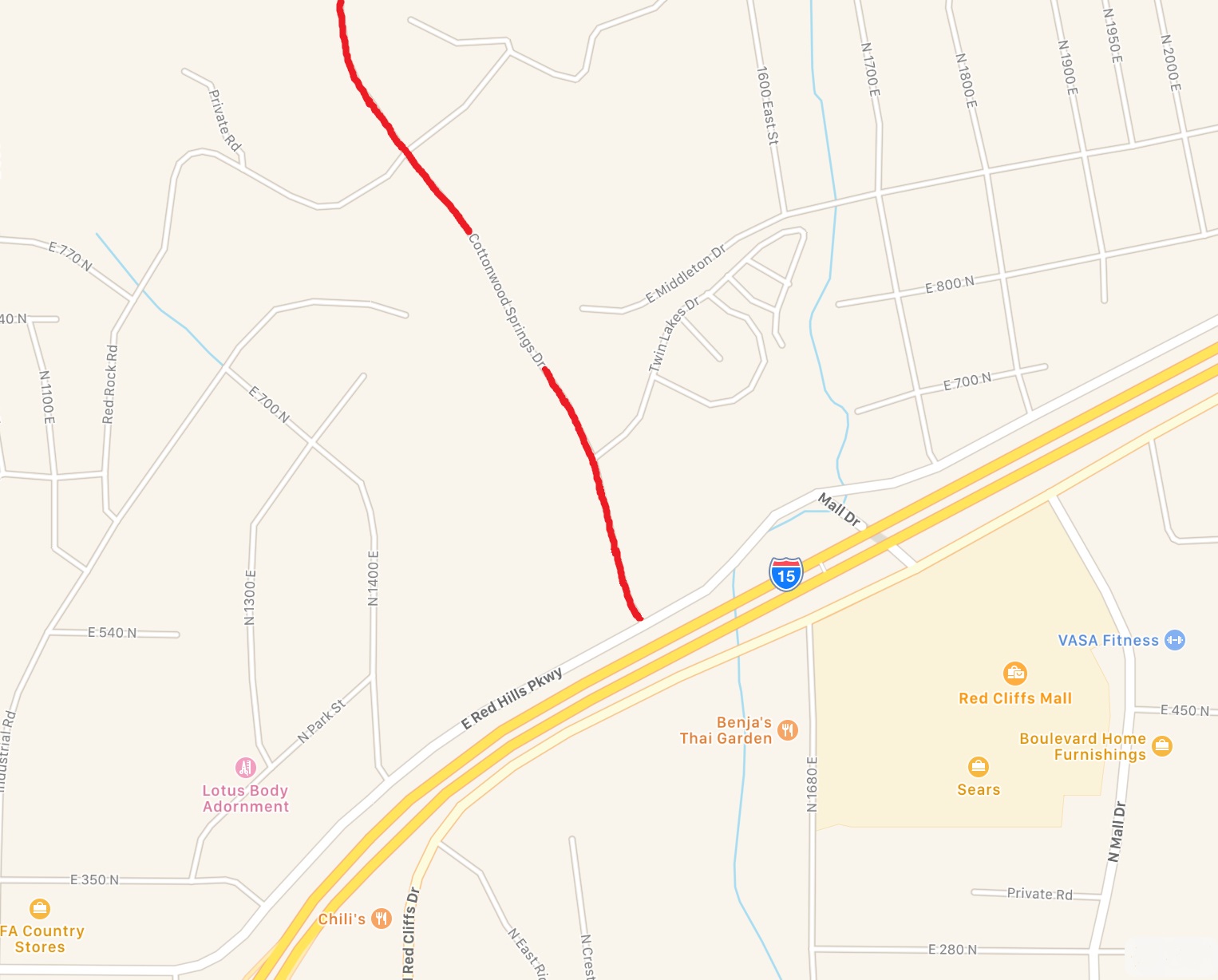 Map of the south end of Turkey Farm Road
